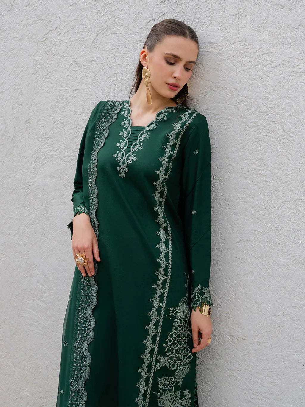 YARD-3PC LAWN EMBROIDERED SHIRT WITH KHAADI NET EMBROIDERED DUPATTA AND TROUSER-BIC-4827 Asasay Fakhir
