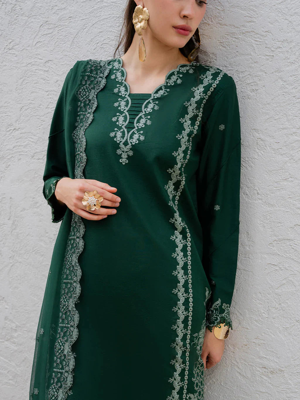 YARD-3PC LAWN EMBROIDERED SHIRT WITH KHAADI NET EMBROIDERED DUPATTA AND TROUSER-BIC-4827 Asasay Fakhir