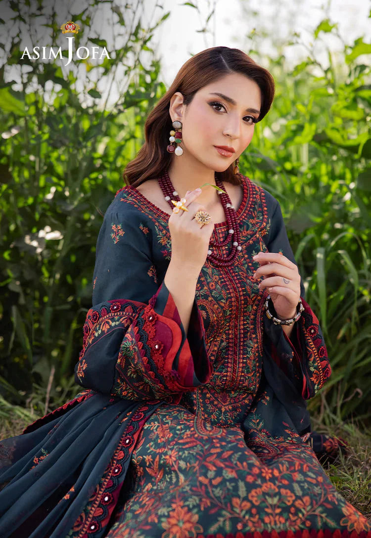 ASIM JOFA-3PC LAWN EMBROIDERED SHIRT WITH KHAADI NET EMBROIDERED DUPATTA AND TROUSER -BIC-4679 Asasay Fakhir