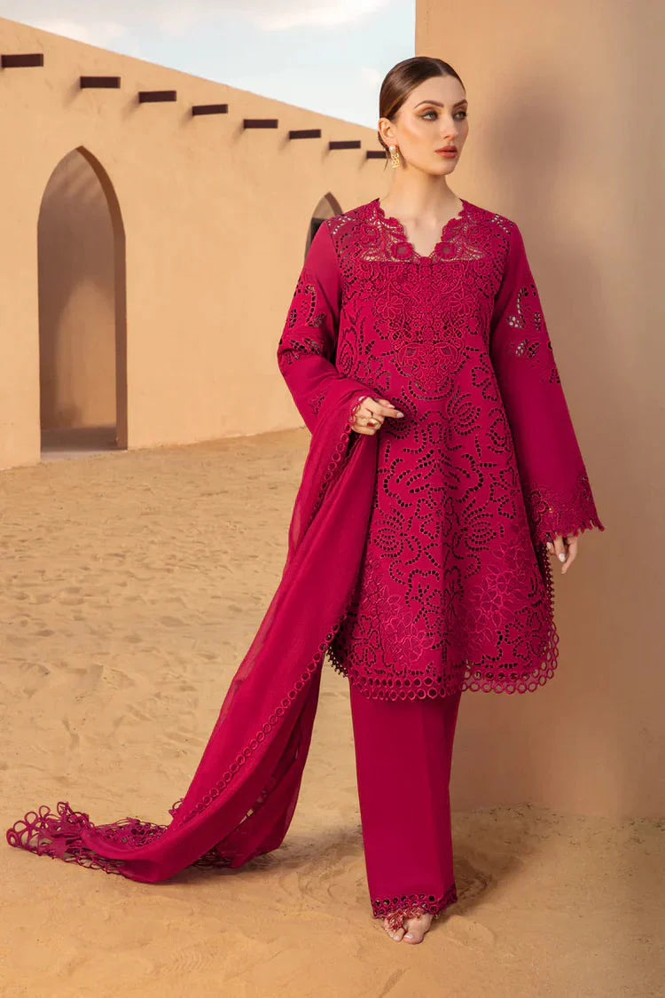 RANG RASIYA-3PC LAWN CHIKANKAARI EMBROIDERED SHIRT WITH KHADDI NET EMBROIDERED DUPATTA AND TROUSER-BIC-4647 Asasay Fakhir