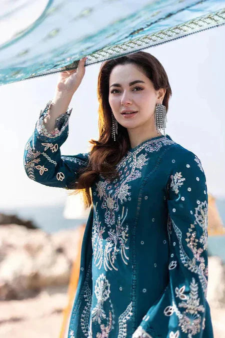 QALAMQAR-3PC LAWN HEAVY EMBROIDERED SHIRT WITH CHIFFON EMB DUPATTA AND EMB TROUSER-BIC-4518 Asasay Fakhir