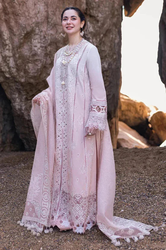 Lawn Lasercutwork Embroidered Shirt Lawn Embroidered Sleeves Khaadi Net Embroidered Dupatta Lawn Dyed Back Side Lawn Dyed Trouser Fabric Unstitched 3pc Dress Asasay Fakhir