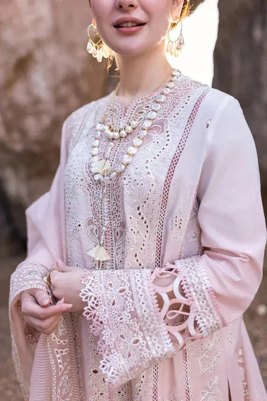 Lawn Lasercutwork Embroidered Shirt Lawn Embroidered Sleeves Khaadi Net Embroidered Dupatta Lawn Dyed Back Side Lawn Dyed Trouser Fabric Unstitched 3pc Dress Asasay Fakhir