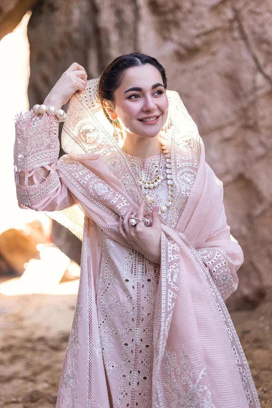 Lawn Lasercutwork Embroidered Shirt Lawn Embroidered Sleeves Khaadi Net Embroidered Dupatta Lawn Dyed Back Side Lawn Dyed Trouser Fabric Unstitched 3pc Dress Asasay Fakhir