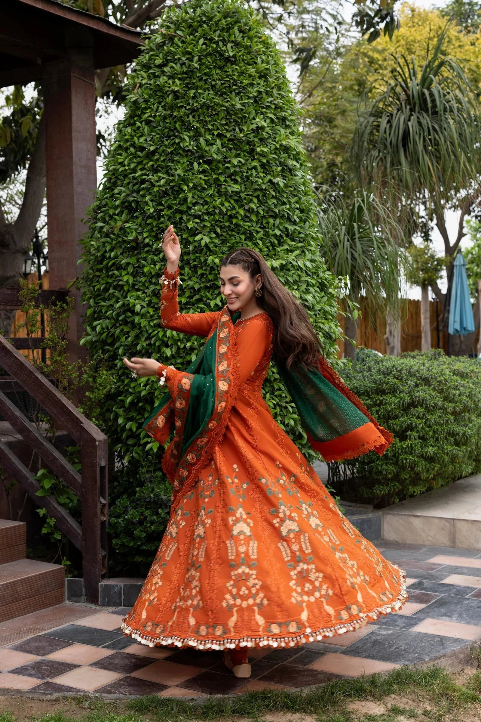 ANEELAS-FROCK 3PC LAWN EMBROIDERED SHIRT WITH CHIFFON EMBROIDERED DUPATTA AND TROUSER-4858 Asasay Fakhir