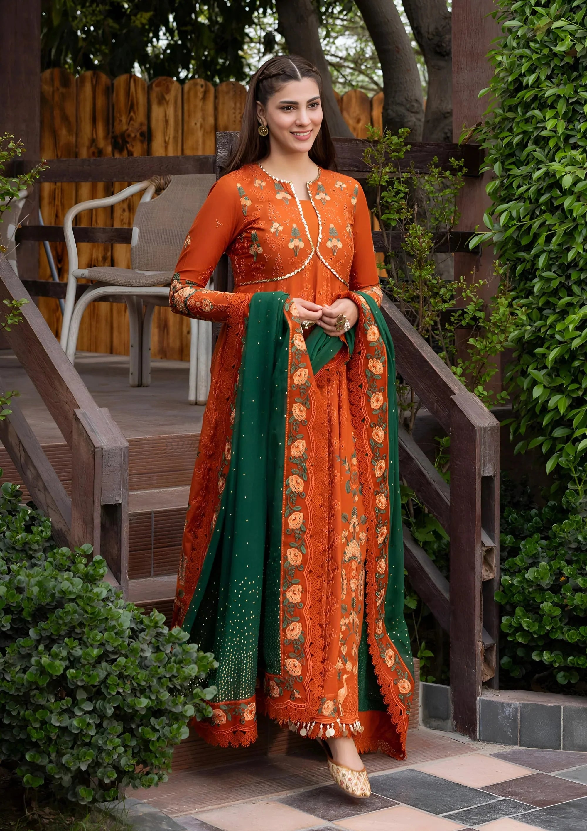 ANEELAS-FROCK 3PC LAWN EMBROIDERED SHIRT WITH CHIFFON EMBROIDERED DUPATTA AND TROUSER-4858 Asasay Fakhir