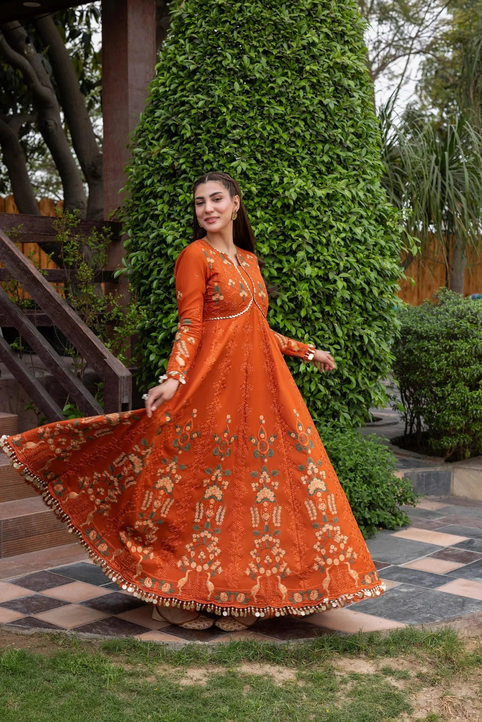 ANEELAS-FROCK 3PC LAWN EMBROIDERED SHIRT WITH CHIFFON EMBROIDERED DUPATTA AND TROUSER-4858 Asasay Fakhir