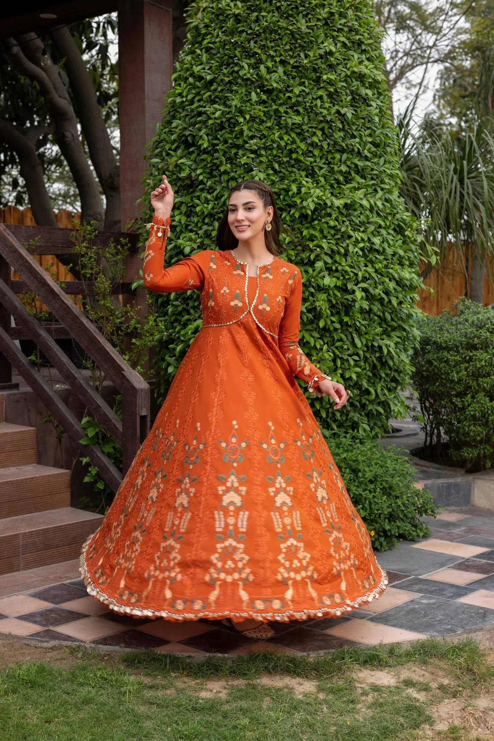 ANEELAS-FROCK 3PC LAWN EMBROIDERED SHIRT WITH CHIFFON EMBROIDERED DUPATTA AND TROUSER-4858 Asasay Fakhir