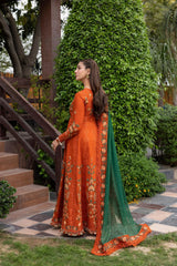 ANEELAS-FROCK 3PC LAWN EMBROIDERED SHIRT WITH CHIFFON EMBROIDERED DUPATTA AND TROUSER-4858 Asasay Fakhir