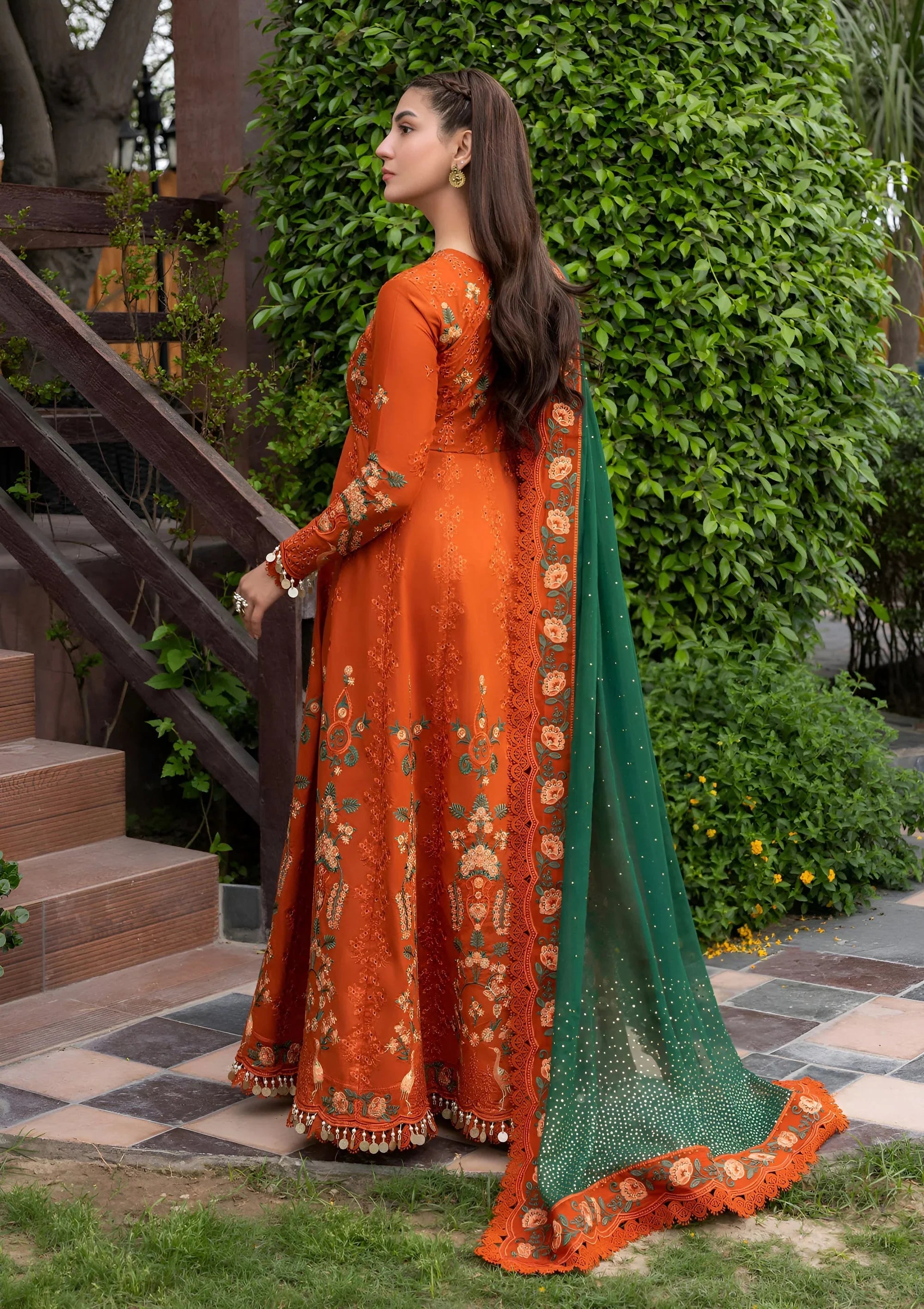 ANEELAS-FROCK 3PC LAWN EMBROIDERED SHIRT WITH CHIFFON EMBROIDERED DUPATTA AND TROUSER-4858 Asasay Fakhir
