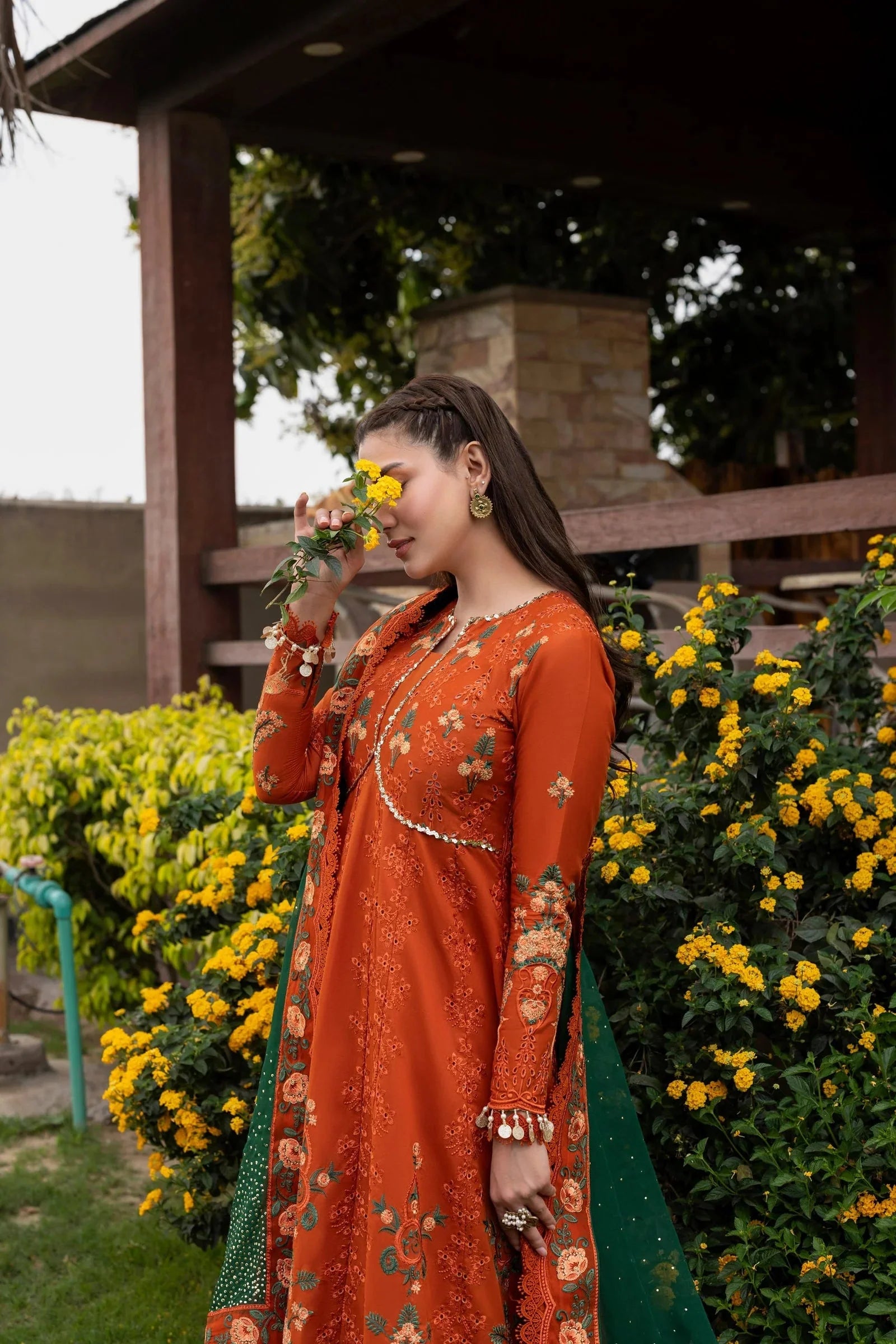 ANEELAS-FROCK 3PC LAWN EMBROIDERED SHIRT WITH CHIFFON EMBROIDERED DUPATTA AND TROUSER-4858 Asasay Fakhir