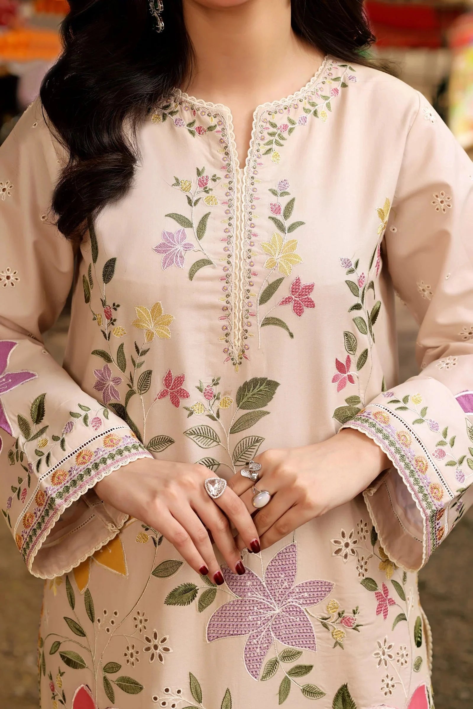 ANEELAS-3PC LAWN EMBROIDERED SHIRT WITH KHAADI NET PRINTED DUPATTA & EMB TROUSER-BIC-4783 Asasay Fakhir
