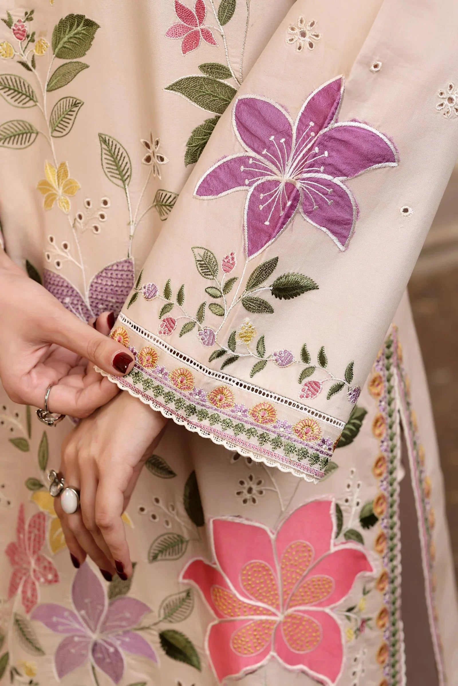 ANEELAS-3PC LAWN EMBROIDERED SHIRT WITH KHAADI NET PRINTED DUPATTA & EMB TROUSER-BIC-4783 Asasay Fakhir