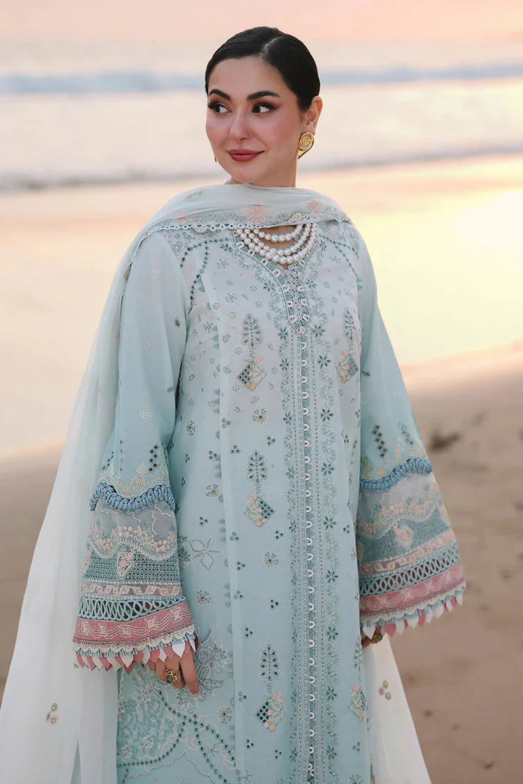 QALAMQAR-3PC LAWN CHIKANKAARI EMBROIDERED SHIRT WITH KHAADI NET EMBROIDERED DUPATTA AND TROUSER-BIC-4789 Asasay Fakhir