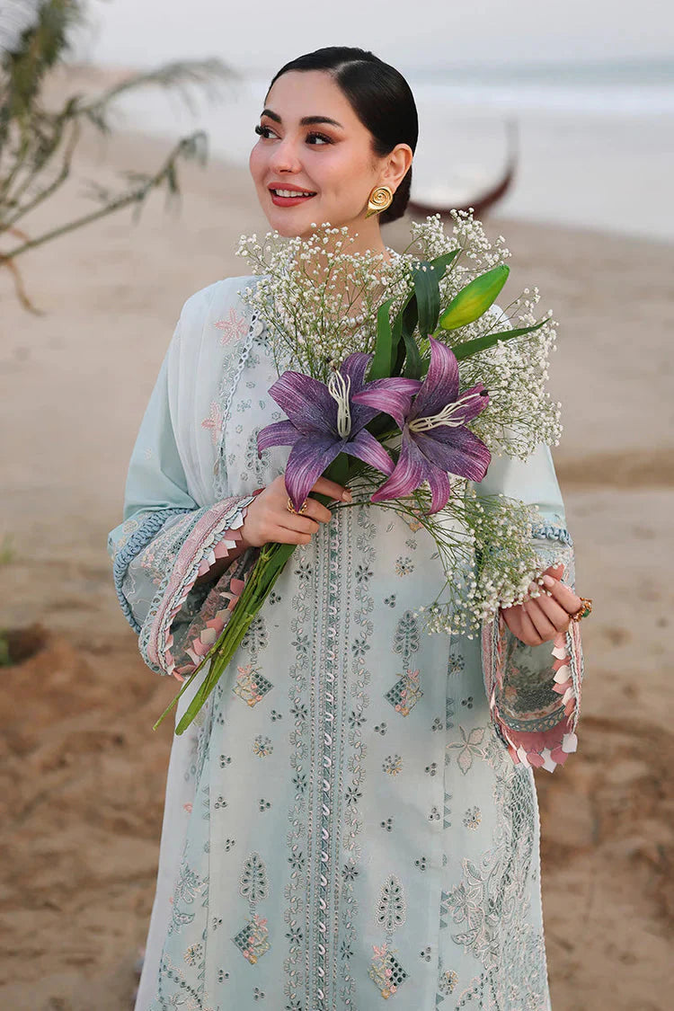 QALAMQAR-3PC LAWN CHIKANKAARI EMBROIDERED SHIRT WITH KHAADI NET EMBROIDERED DUPATTA AND TROUSER-BIC-4789 Asasay Fakhir