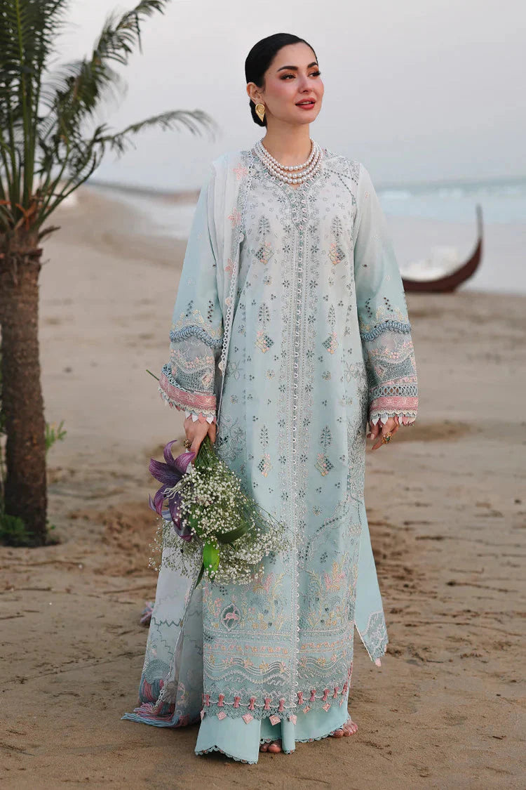 QALAMQAR-3PC LAWN CHIKANKAARI EMBROIDERED SHIRT WITH KHAADI NET EMBROIDERED DUPATTA AND TROUSER-BIC-4789 Asasay Fakhir