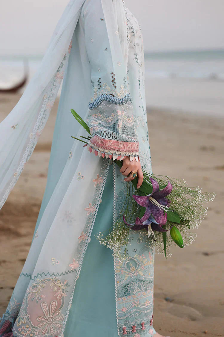 QALAMQAR-3PC LAWN CHIKANKAARI EMBROIDERED SHIRT WITH KHAADI NET EMBROIDERED DUPATTA AND TROUSER-BIC-4789 Asasay Fakhir