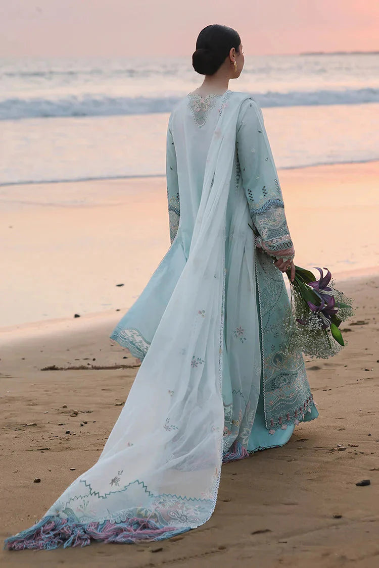 QALAMQAR-3PC LAWN CHIKANKAARI EMBROIDERED SHIRT WITH KHAADI NET EMBROIDERED DUPATTA AND TROUSER-BIC-4789 Asasay Fakhir