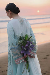 QALAMQAR-3PC LAWN CHIKANKAARI EMBROIDERED SHIRT WITH KHAADI NET EMBROIDERED DUPATTA AND TROUSER-BIC-4789 Asasay Fakhir