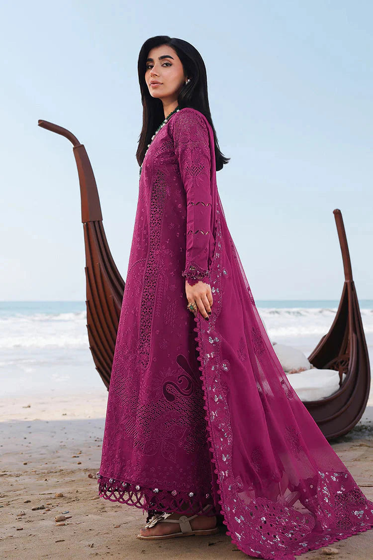QALAMQAR-3PC LAWN EMBROIDERED SHIRT WITH KHAADI NET SILK EMBROIDERED BORDER DUPATTA AND TROUSER-BIC-4835 Asasay Fakhir