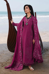 QALAMQAR-3PC LAWN EMBROIDERED SHIRT WITH KHAADI NET SILK EMBROIDERED BORDER DUPATTA AND TROUSER-BIC-4835 Asasay Fakhir