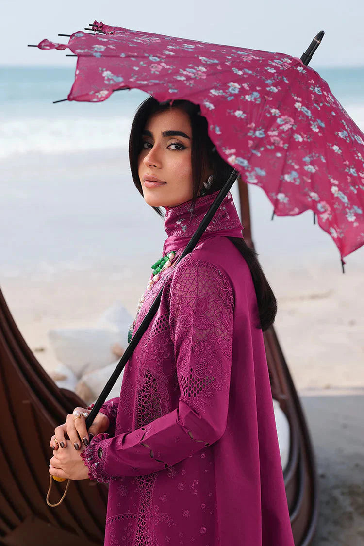 QALAMQAR-3PC LAWN EMBROIDERED SHIRT WITH KHAADI NET SILK EMBROIDERED BORDER DUPATTA AND TROUSER-BIC-4835 Asasay Fakhir