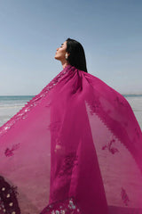 QALAMQAR-3PC LAWN EMBROIDERED SHIRT WITH KHAADI NET SILK EMBROIDERED BORDER DUPATTA AND TROUSER-BIC-4835 Asasay Fakhir