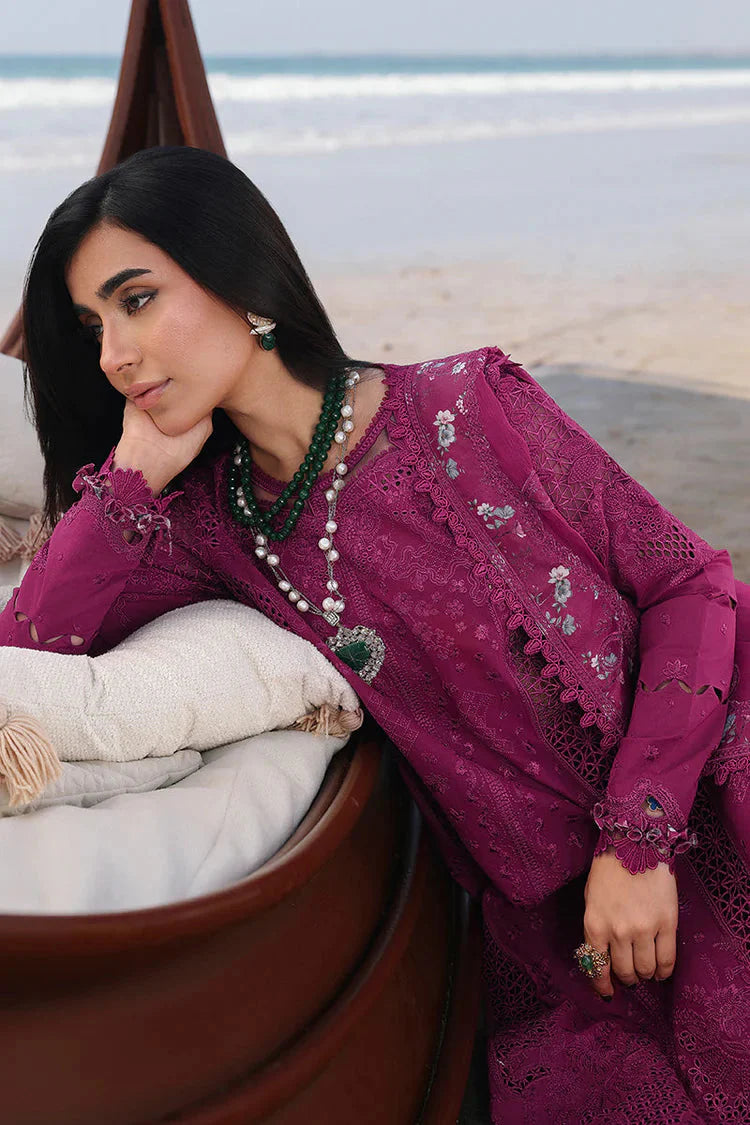 QALAMQAR-3PC LAWN EMBROIDERED SHIRT WITH KHAADI NET SILK EMBROIDERED BORDER DUPATTA AND TROUSER-BIC-4835 Asasay Fakhir