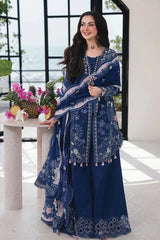 QALAMQAR-3PC LAWN CHIKAN EMBROIDERED SHIRT WITH KHAADI NET EMBROIDERED DUPATTA AND EMB TROUSER -4758 Asasay Fakhir