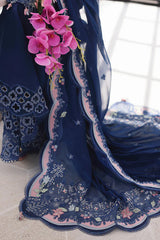 QALAMQAR-3PC LAWN CHIKAN EMBROIDERED SHIRT WITH KHAADI NET EMBROIDERED DUPATTA AND EMB TROUSER -4758 Asasay Fakhir