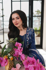 QALAMQAR-3PC LAWN CHIKAN EMBROIDERED SHIRT WITH KHAADI NET EMBROIDERED DUPATTA AND EMB TROUSER -4758 Asasay Fakhir