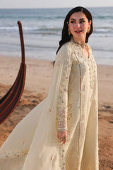 QALAMQAR-3PC LAWN LASERCUTWORK EMBROIDERED SHIRT WITH KHAADI NET EMBROIDERED DUPATTA AND TROUSER -BIC- Asasay Fakhir