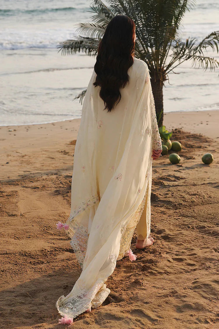 QALAMQAR-3PC LAWN LASERCUTWORK EMBROIDERED SHIRT WITH KHAADI NET EMBROIDERED DUPATTA AND TROUSER -BIC- Asasay Fakhir