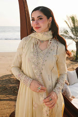 QALAMQAR-3PC LAWN LASERCUTWORK EMBROIDERED SHIRT WITH KHAADI NET EMBROIDERED DUPATTA AND TROUSER -BIC- Asasay Fakhir