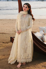 QALAMQAR-3PC LAWN LASERCUTWORK EMBROIDERED SHIRT WITH KHAADI NET EMBROIDERED DUPATTA AND TROUSER -BIC- Asasay Fakhir