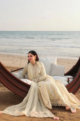 QALAMQAR-3PC LAWN LASERCUTWORK EMBROIDERED SHIRT WITH KHAADI NET EMBROIDERED DUPATTA AND TROUSER -BIC- Asasay Fakhir