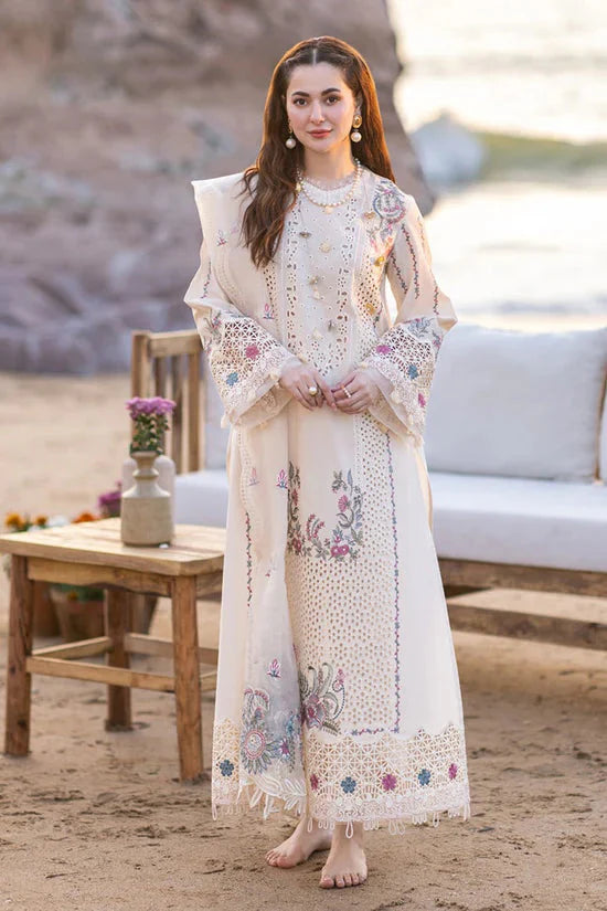 QALAMQAR-3PC CHIKANKARI LAWN EMBROIDERED WITH KHADDI NET EMBROIDERED DUPATTA & TROUSER -BIC-4521 Asasay Fakhir