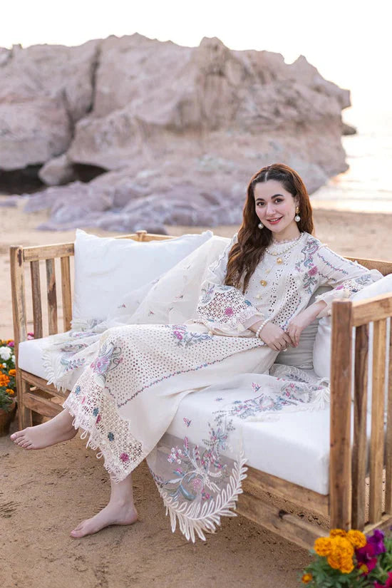 QALAMQAR-3PC CHIKANKARI LAWN EMBROIDERED WITH KHADDI NET EMBROIDERED DUPATTA & TROUSER -BIC-4521 Asasay Fakhir