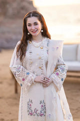 QALAMQAR-3PC CHIKANKARI LAWN EMBROIDERED WITH KHADDI NET EMBROIDERED DUPATTA & TROUSER -BIC-4521 Asasay Fakhir