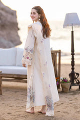 QALAMQAR-3PC CHIKANKARI LAWN EMBROIDERED WITH KHADDI NET EMBROIDERED DUPATTA & TROUSER -BIC-4521 Asasay Fakhir