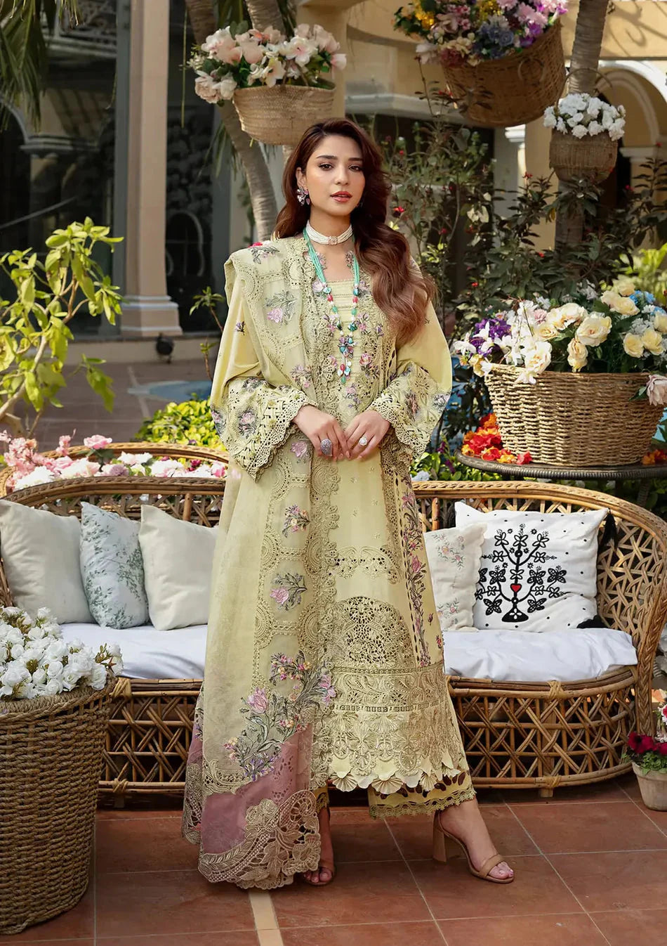 ELAF-3PC LAWN CHIKANKARI EMBROIDERED SHIRT WITH KHAADI NET EMB DUPATTA AND EMB TROUSER-BIC-4601 Asasay Fakhir