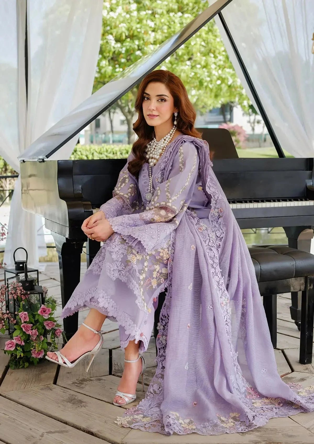 ELAF-3PC LAWN LASERCUTWORK EMBROIDERED SHIRT WITH KHAADI NET EMBROIDERED DUPATTA AND TROUSER -BIC-4780 Asasay Fakhir
