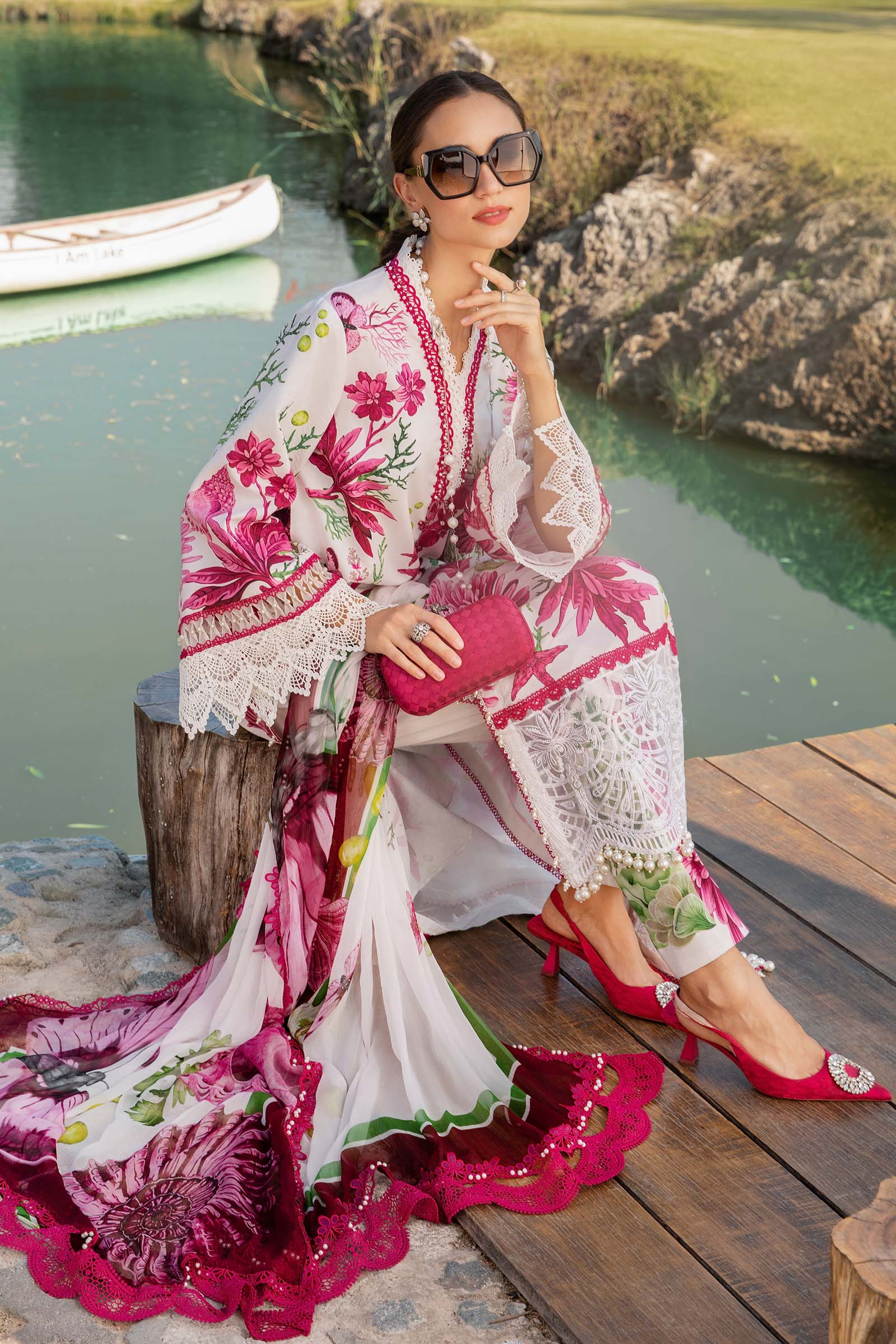 MARIA.B-3PC LAWN EMBROIDERED PRINTED SHIRT WITH CHIFFON PRINT DUPATTA AND PRINT TROUSER-BIC-2520 Asasay Fakhir