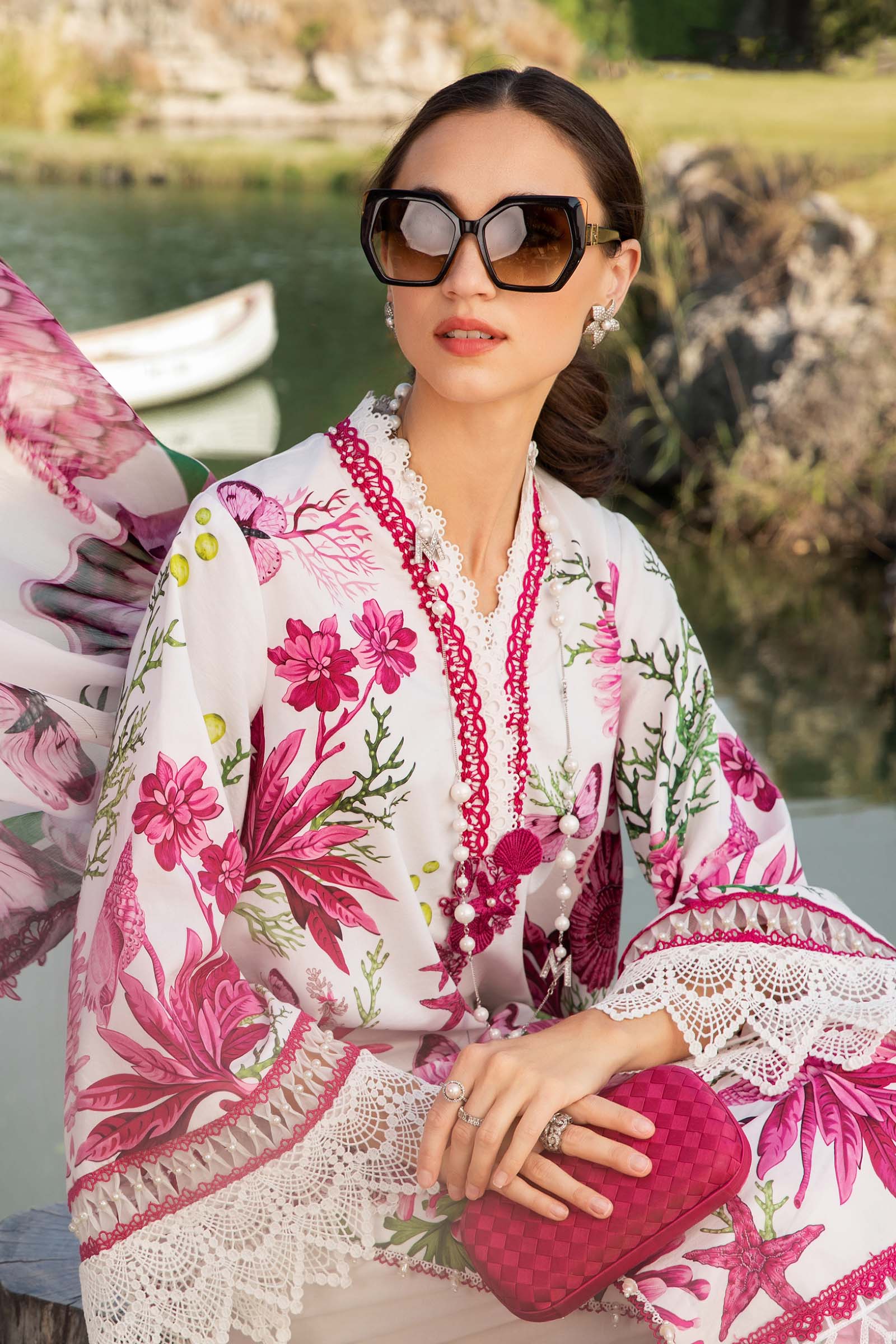 MARIA.B-3PC LAWN EMBROIDERED PRINTED SHIRT WITH CHIFFON PRINT DUPATTA AND PRINT TROUSER-BIC-2520 Asasay Fakhir
