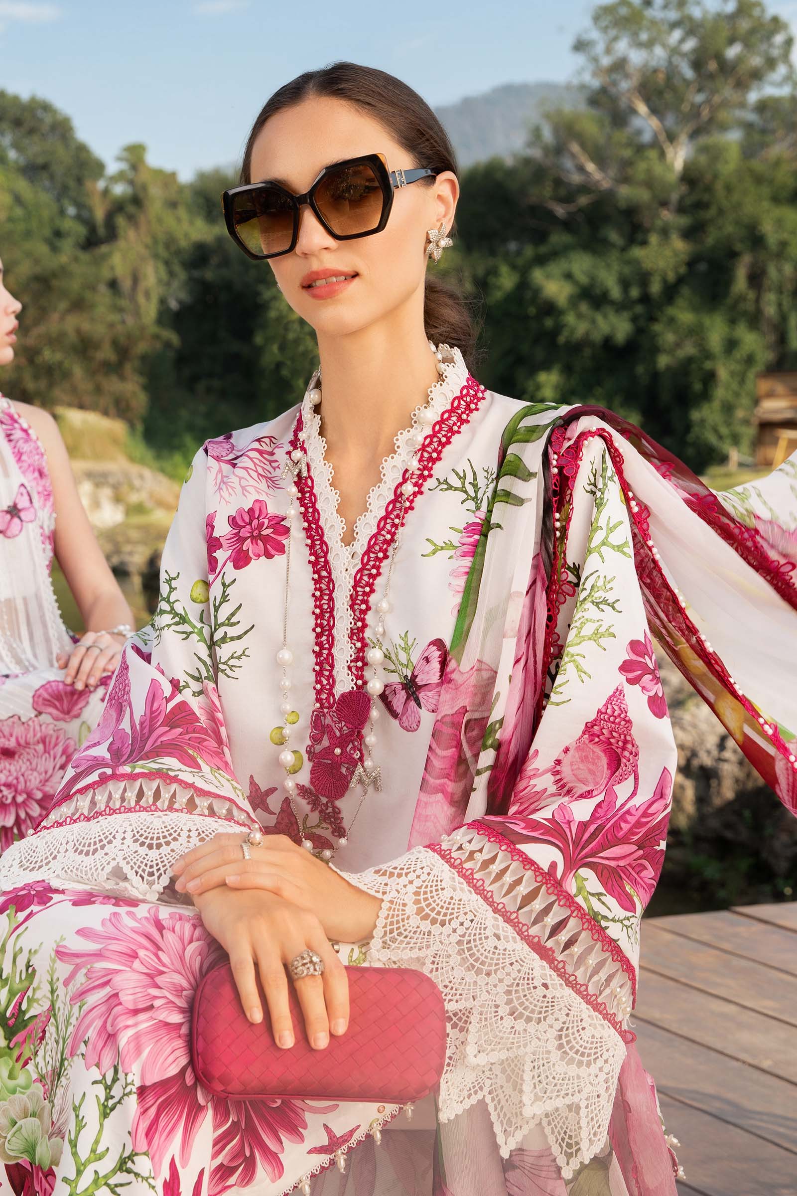MARIA.B-3PC LAWN EMBROIDERED PRINTED SHIRT WITH CHIFFON PRINT DUPATTA AND PRINT TROUSER-BIC-2520 Asasay Fakhir