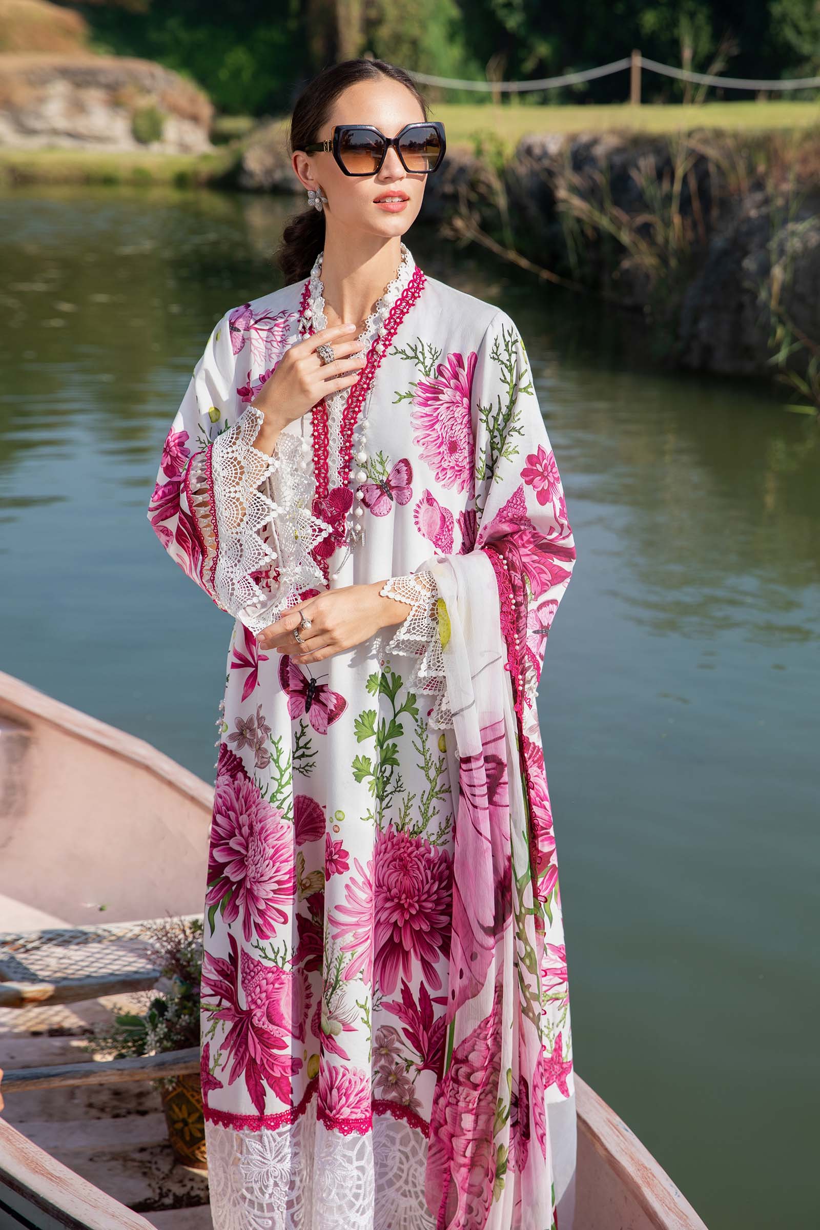 MARIA.B-3PC LAWN EMBROIDERED PRINTED SHIRT WITH CHIFFON PRINT DUPATTA AND PRINT TROUSER-BIC-2520 Asasay Fakhir