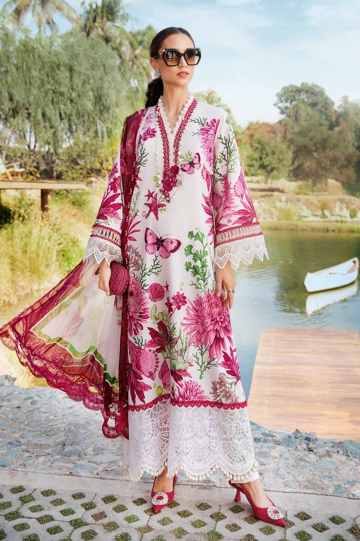 MARIA.B-3PC LAWN EMBROIDERED PRINTED SHIRT WITH CHIFFON PRINT DUPATTA AND PRINT TROUSER-BIC-2520 Asasay Fakhir