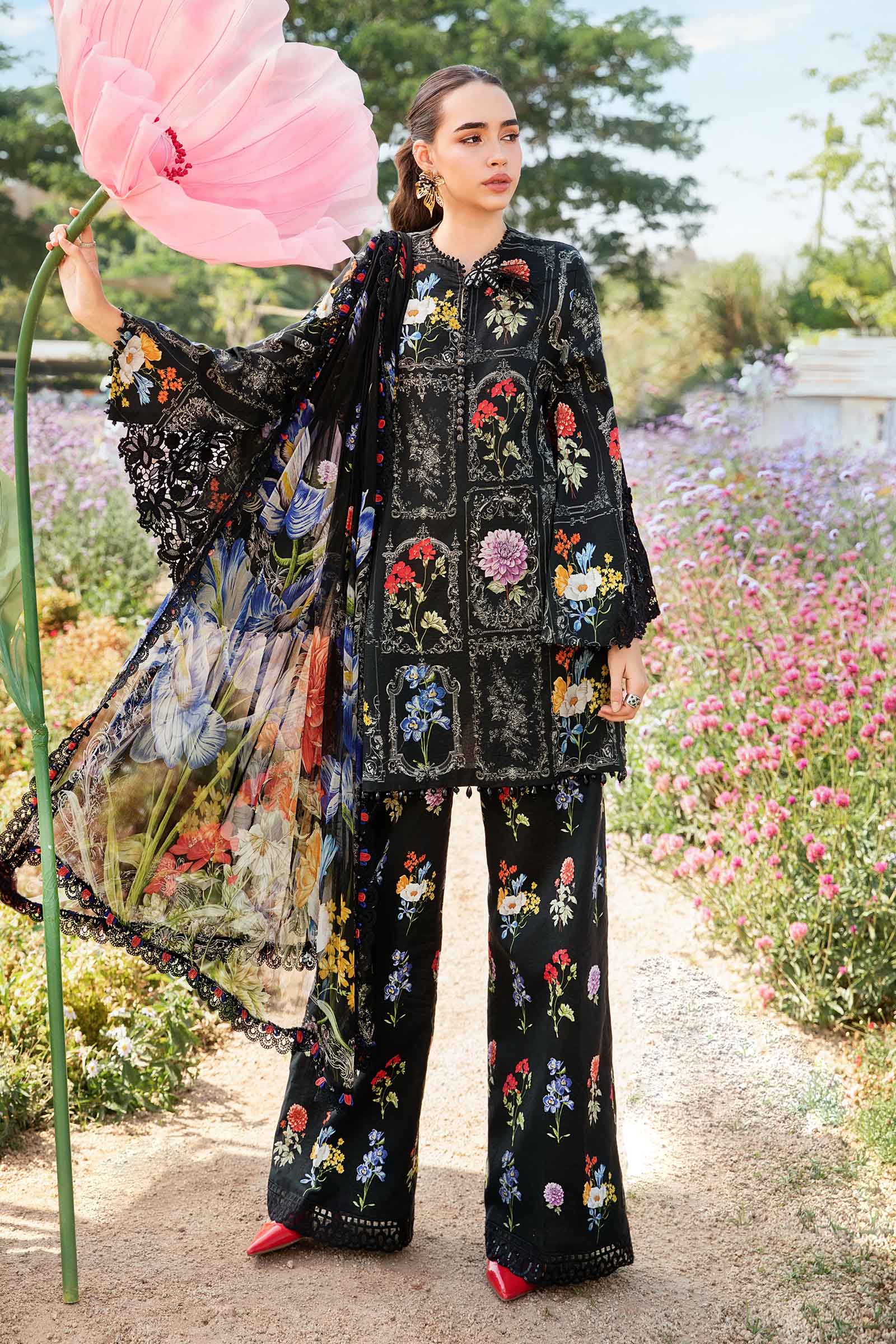 MARIA.B-3PC LAWN EMBROIDERED PRINTED SHIRT WITH CHIFFON PRINT DUPATTA AND PRINT TROUSER-BIC-2521 Asasay Fakhir
