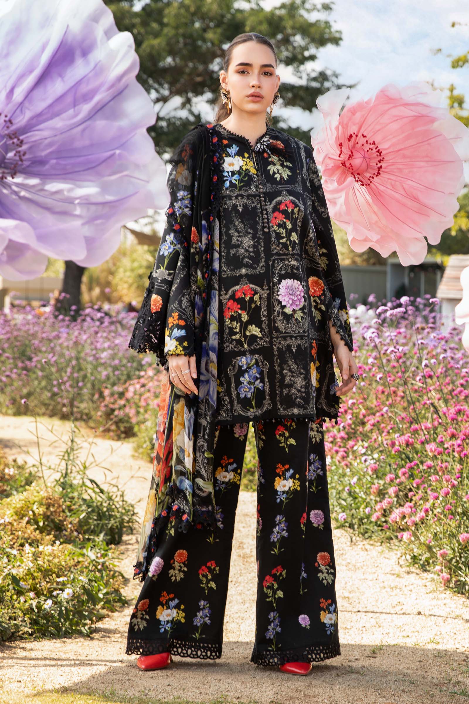 MARIA.B-3PC LAWN EMBROIDERED PRINTED SHIRT WITH CHIFFON PRINT DUPATTA AND PRINT TROUSER-BIC-2521 Asasay Fakhir