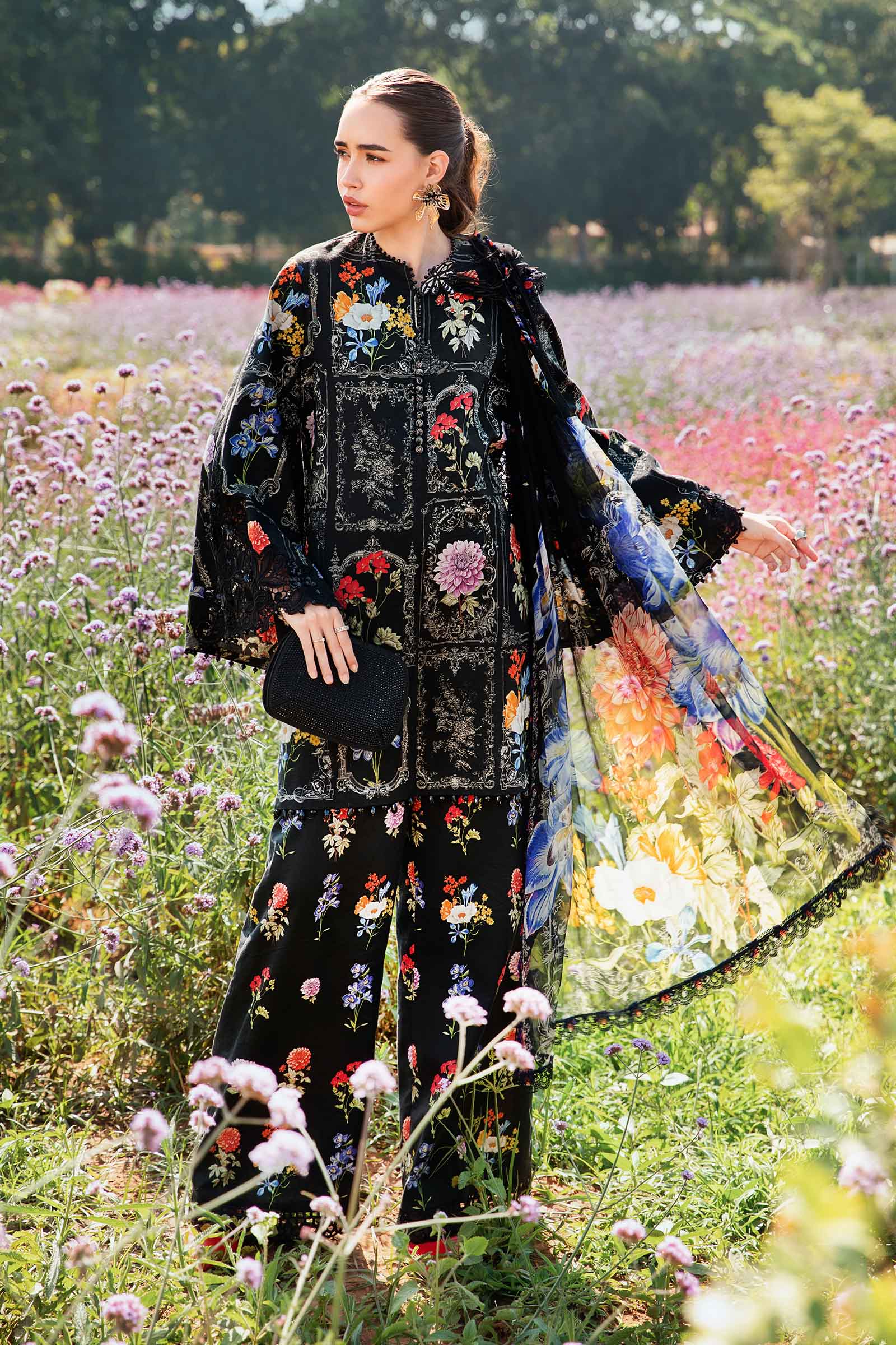 MARIA.B-3PC LAWN EMBROIDERED PRINTED SHIRT WITH CHIFFON PRINT DUPATTA AND PRINT TROUSER-BIC-2521 Asasay Fakhir